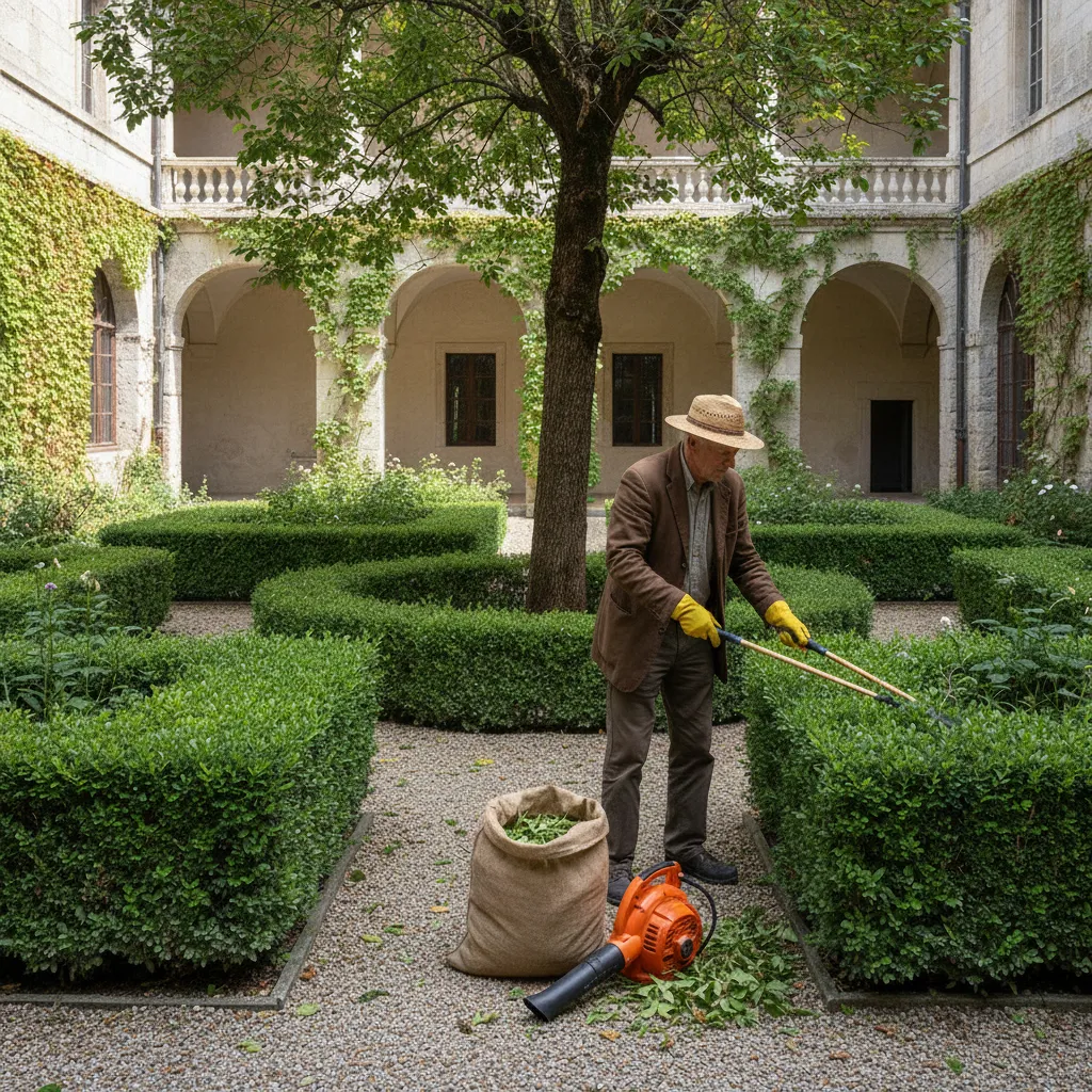 Reinigungskraft wischt Boden im Eingangsbereich eines Bürogebäudes, realistisch, 1:1